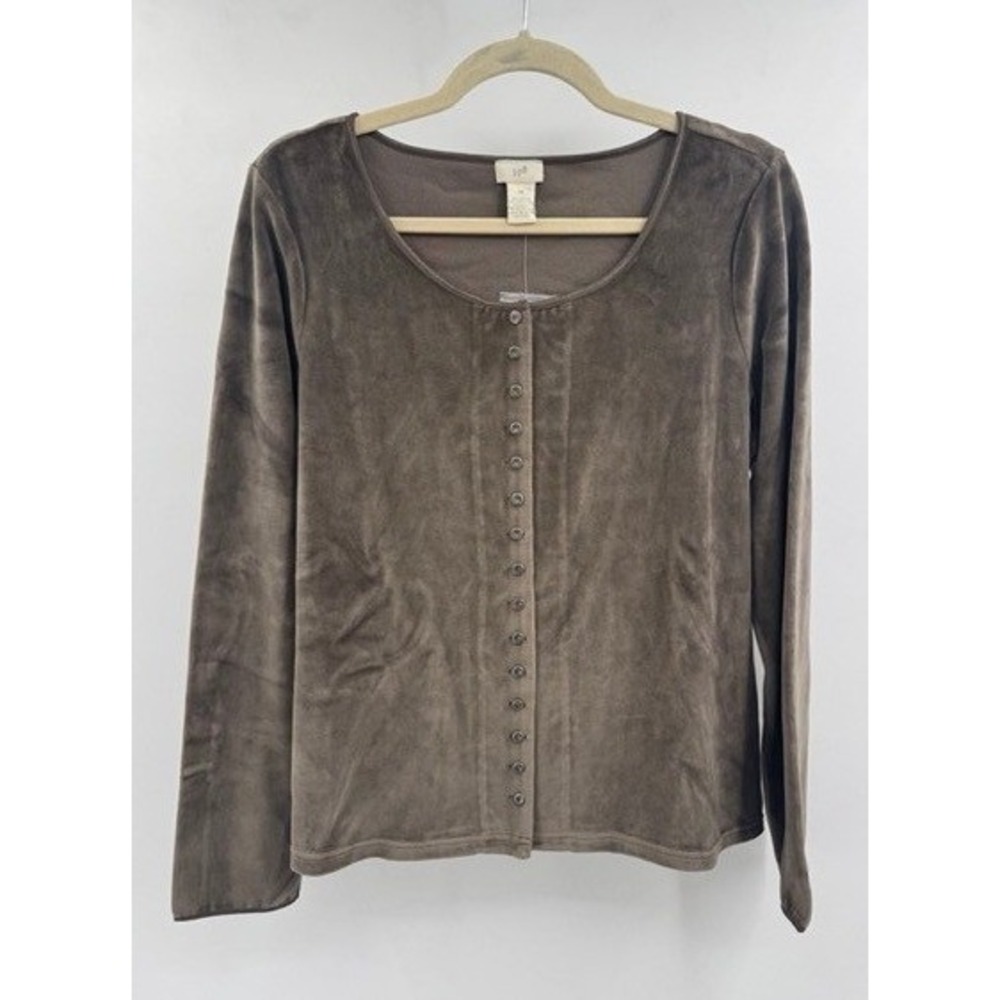 J. Jill NEW Brown Velour Button Front Cardigan Sweater MEDIUM Minimalist Fall